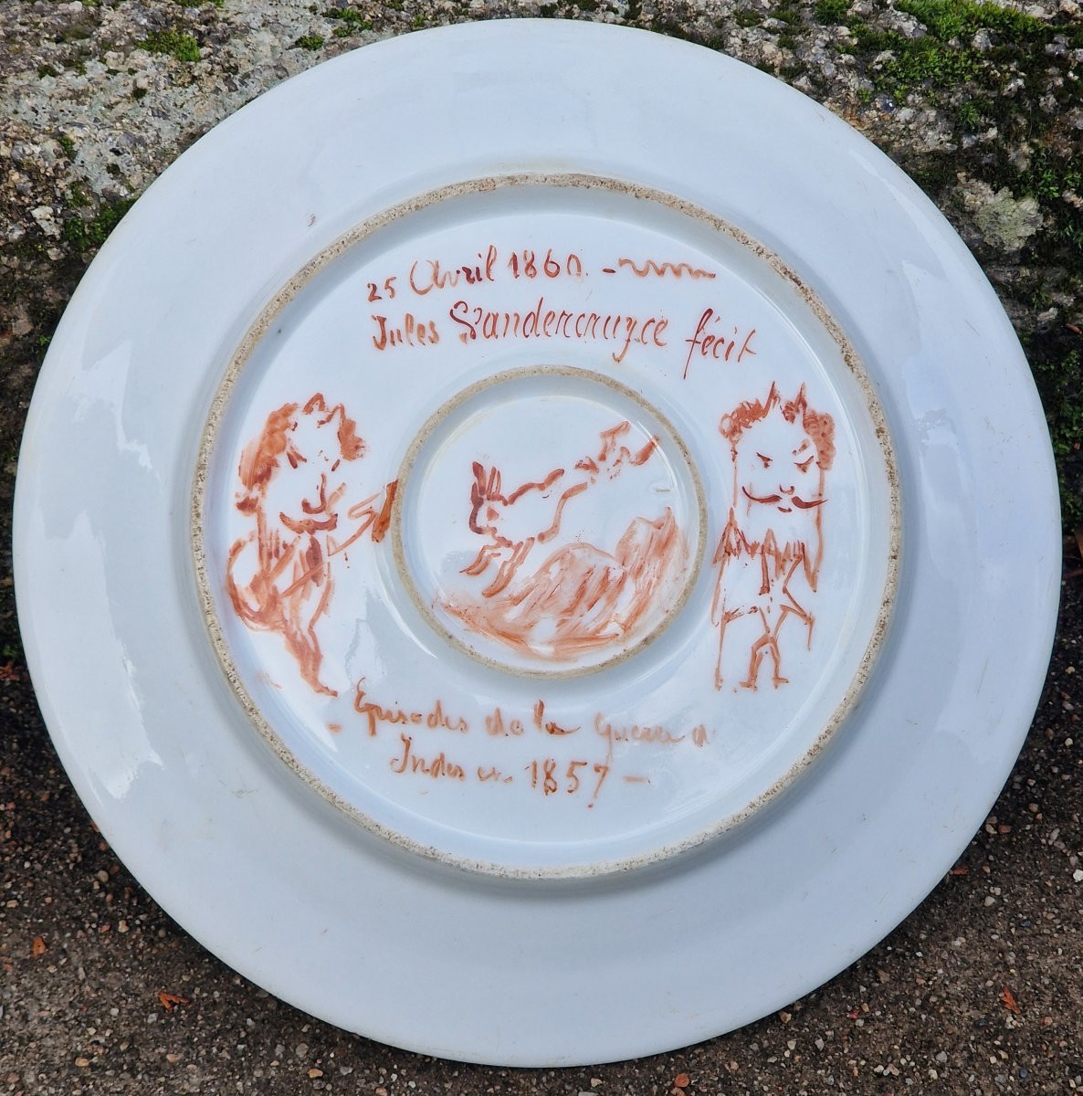 Plat en porcelaine decoré d'un épisode de la guerre des indes Cipayes 1857 Jules Vandercruyce-photo-4