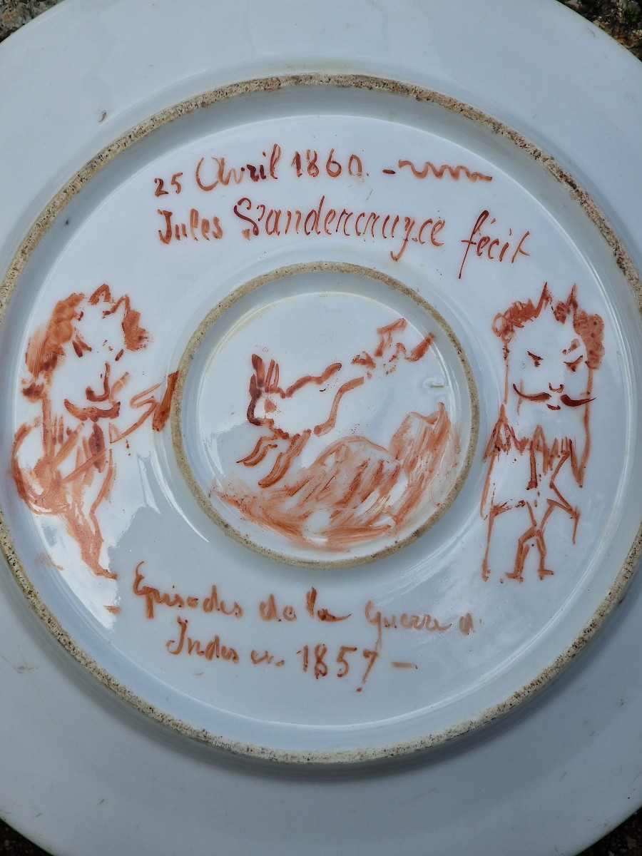 Plat en porcelaine decoré d'un épisode de la guerre des indes Cipayes 1857 Jules Vandercruyce-photo-1