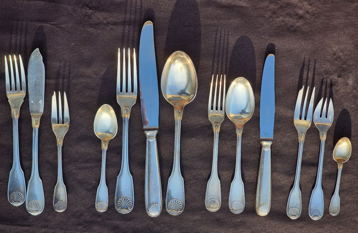 Important Christofle Silver-plated Flatware Set, Vendôme Shell Pattern, 162 Pieces, With Case-photo-3