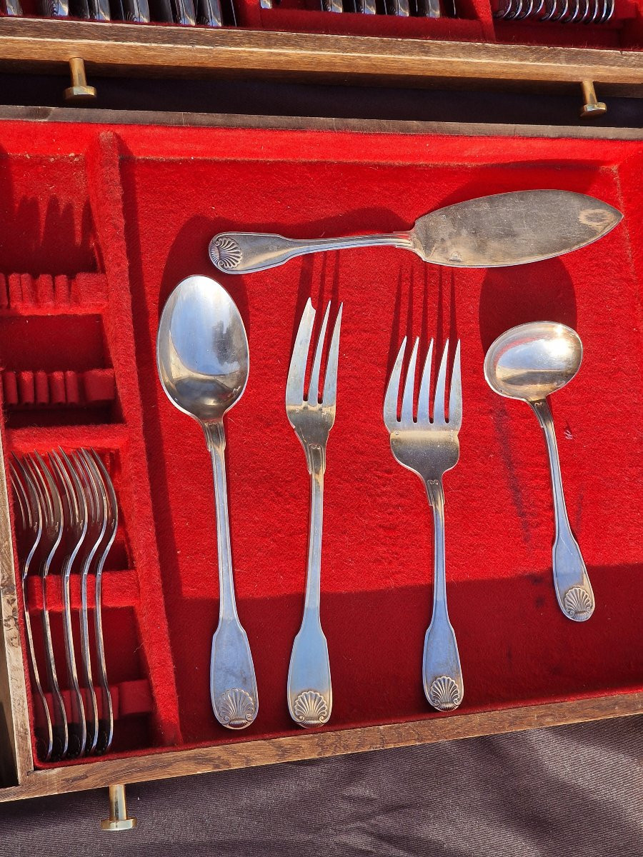 Important Christofle Silver-plated Flatware Set, Vendôme Shell Pattern, 162 Pieces, With Case-photo-4