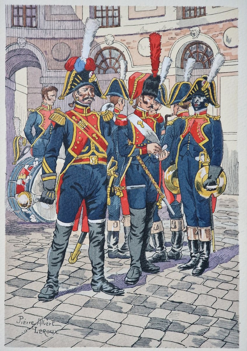 Lot de 20 gravures militaires gouachées par Pierre Albert Leroux (1890-1959) scènes infanterie-photo-2