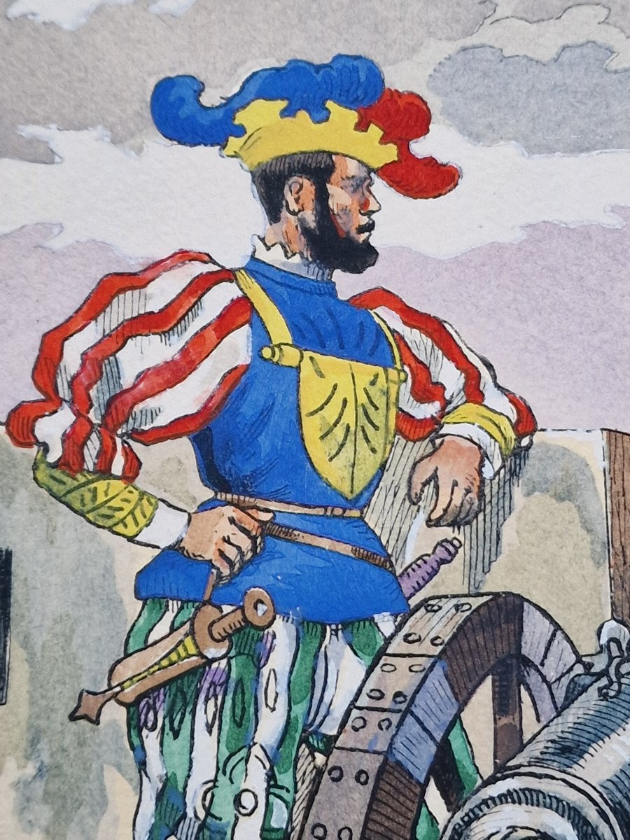 Lot de 20 gravures militaires gouachées par Pierre Albert Leroux (1890-1959) scènes infanterie-photo-7