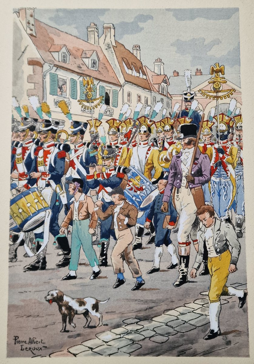 Lot de 20 gravures militaires gouachées par Pierre Albert Leroux (1890-1959) scènes artillerie-photo-2