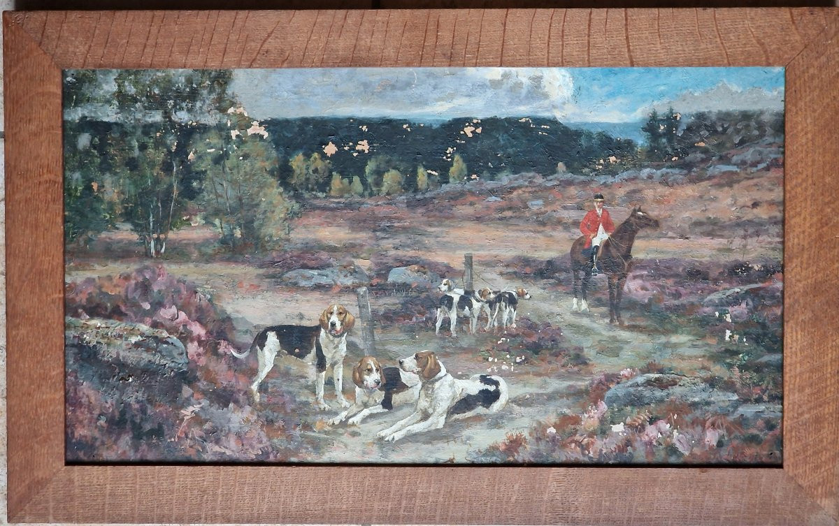Painting Of A Hunting Scene By Tristan Lacroix, Dogs Resting At The Edge Of A Forest, Hunting-photo-2