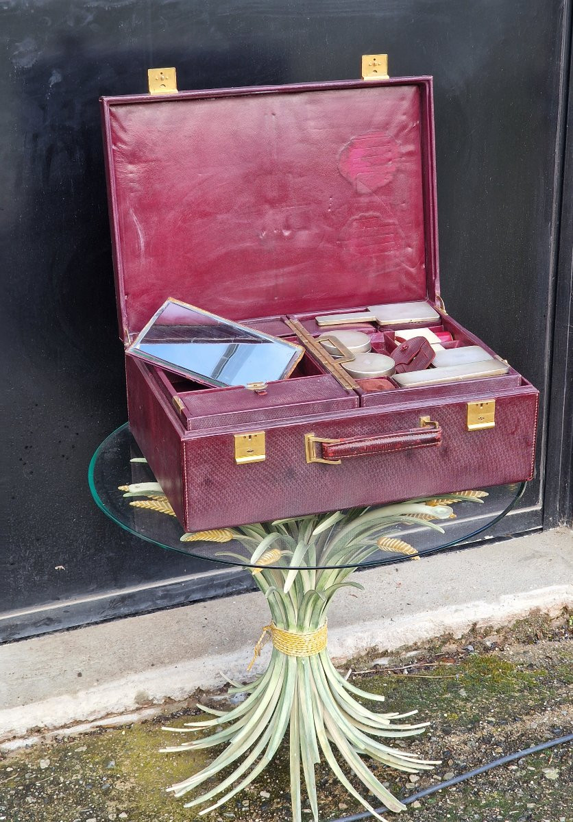 Mallette de marque Gucci valisette de toilette voyage en cuir et argent massif vers 1930 -photo-2