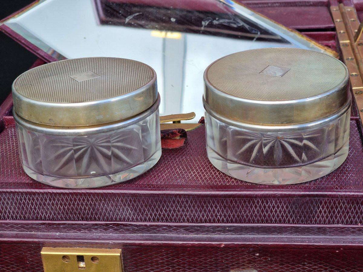 Mallette de marque Gucci valisette de toilette voyage en cuir et argent massif vers 1930 -photo-2