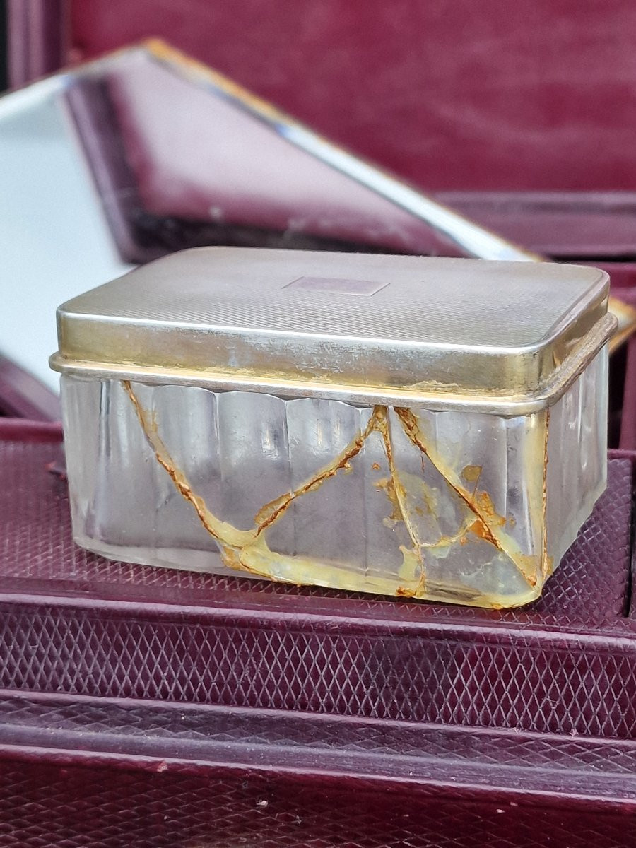 Mallette de marque Gucci valisette de toilette voyage en cuir et argent massif vers 1930 -photo-7