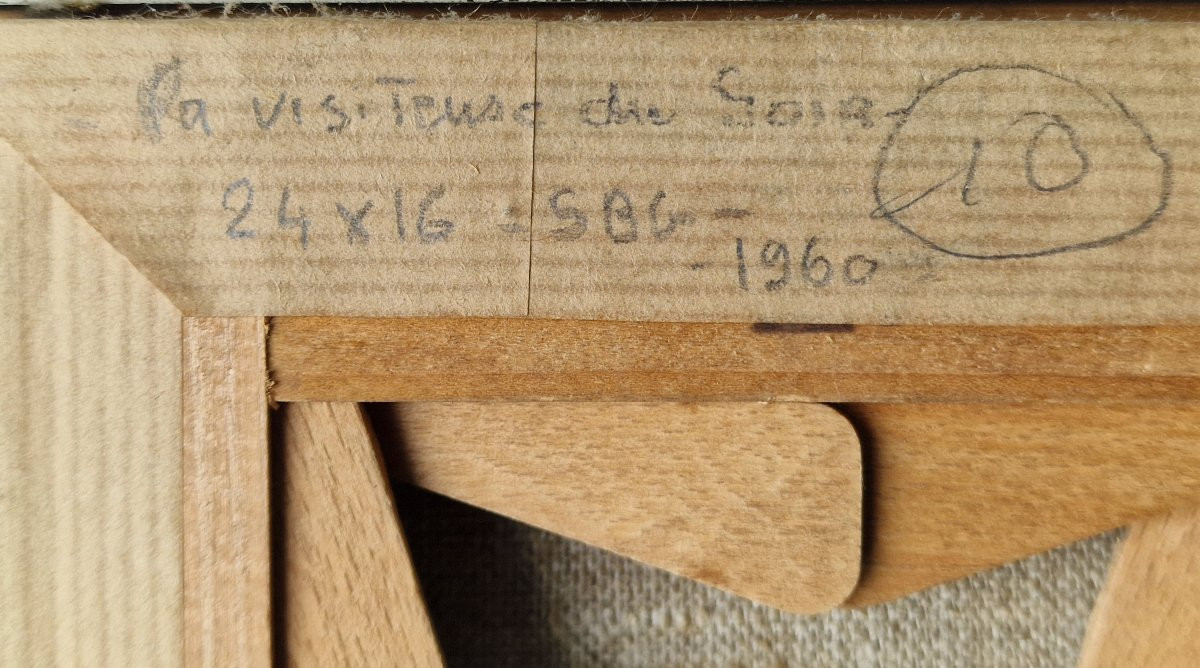 Painting "evening Visitor" By Isidore Marie Peyret, Dated 1960, Watercolor And Gouache -photo-1