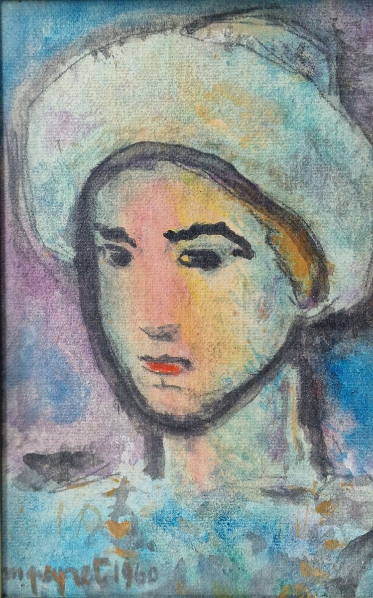 Painting "evening Visitor" By Isidore Marie Peyret, Dated 1960, Watercolor And Gouache 