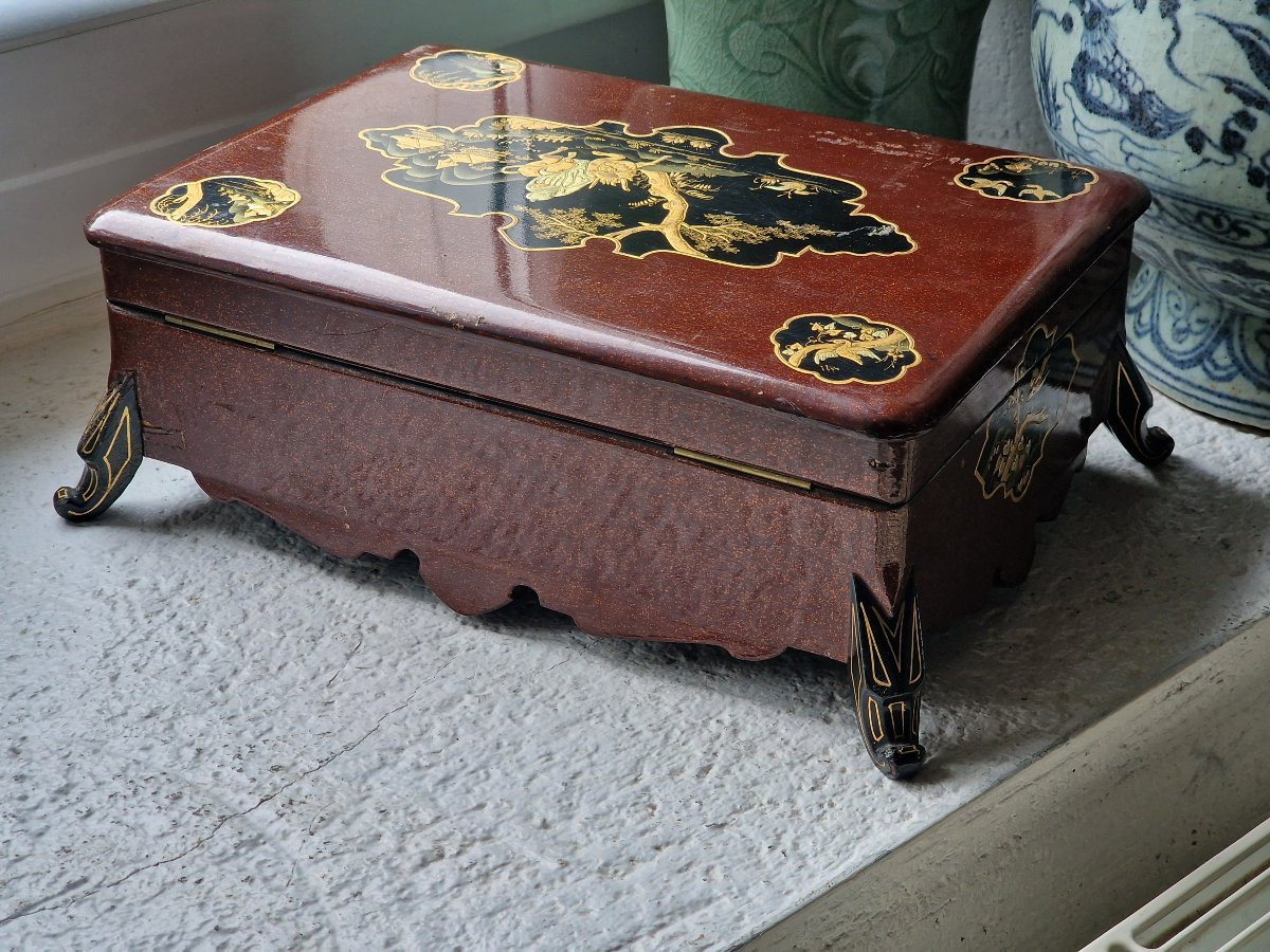 Large Japanese Lacquer Jewelry Box By Houzelot, Passage Jouffroy, Paris -photo-2