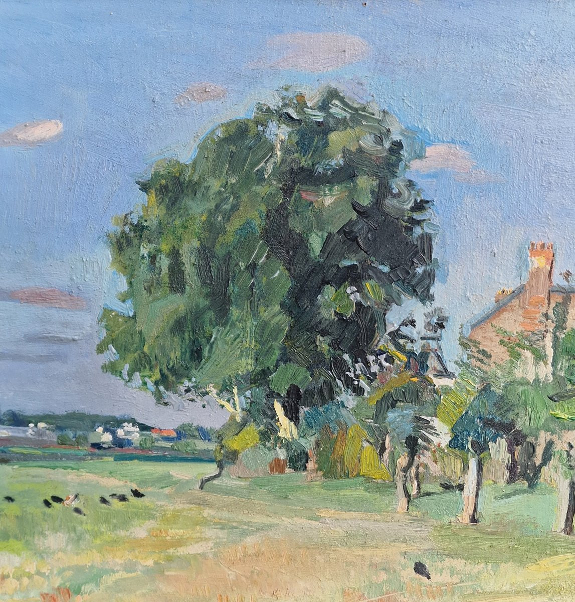 Tableau région Angers paysage de d'été en campagne par Georges Tranchand Andrieu daté 1946-photo-1