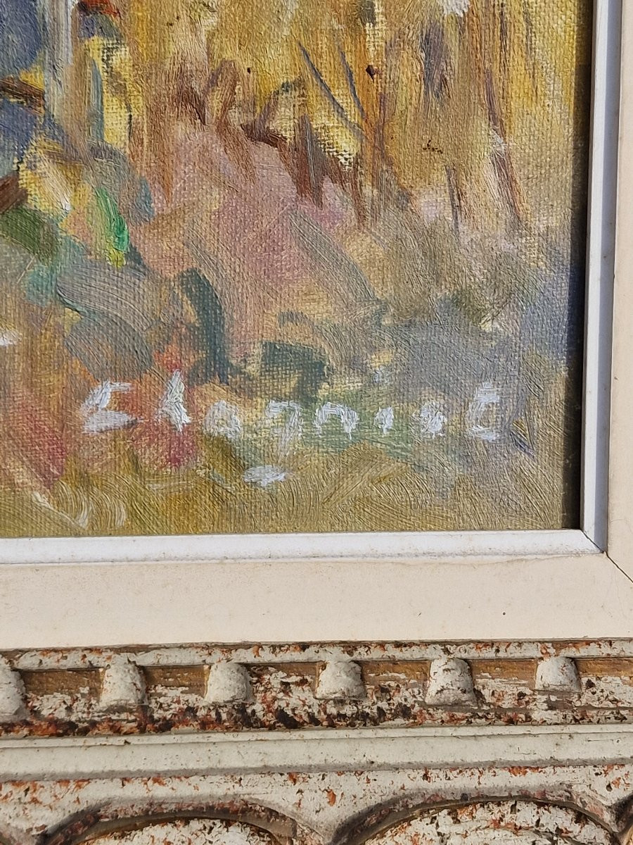 Neo-impressionist Painting By Alfred Jean Chagniot, Harvest Scene In Seine-et-oise -photo-3