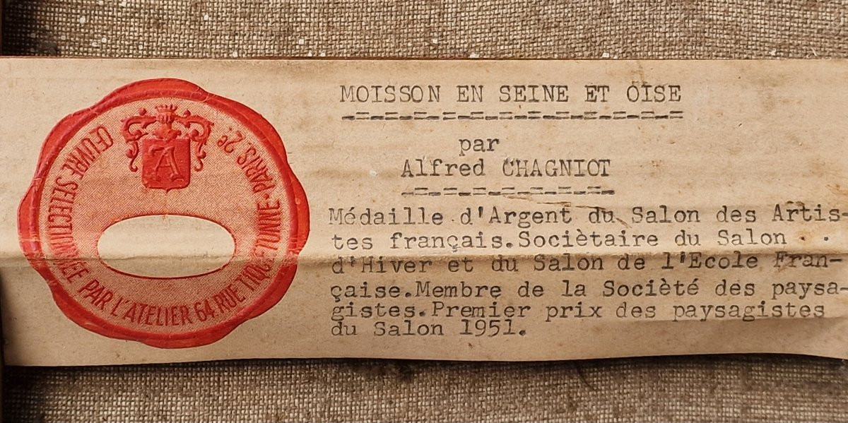 Neo-impressionist Painting By Alfred Jean Chagniot, Harvest Scene In Seine-et-oise -photo-5