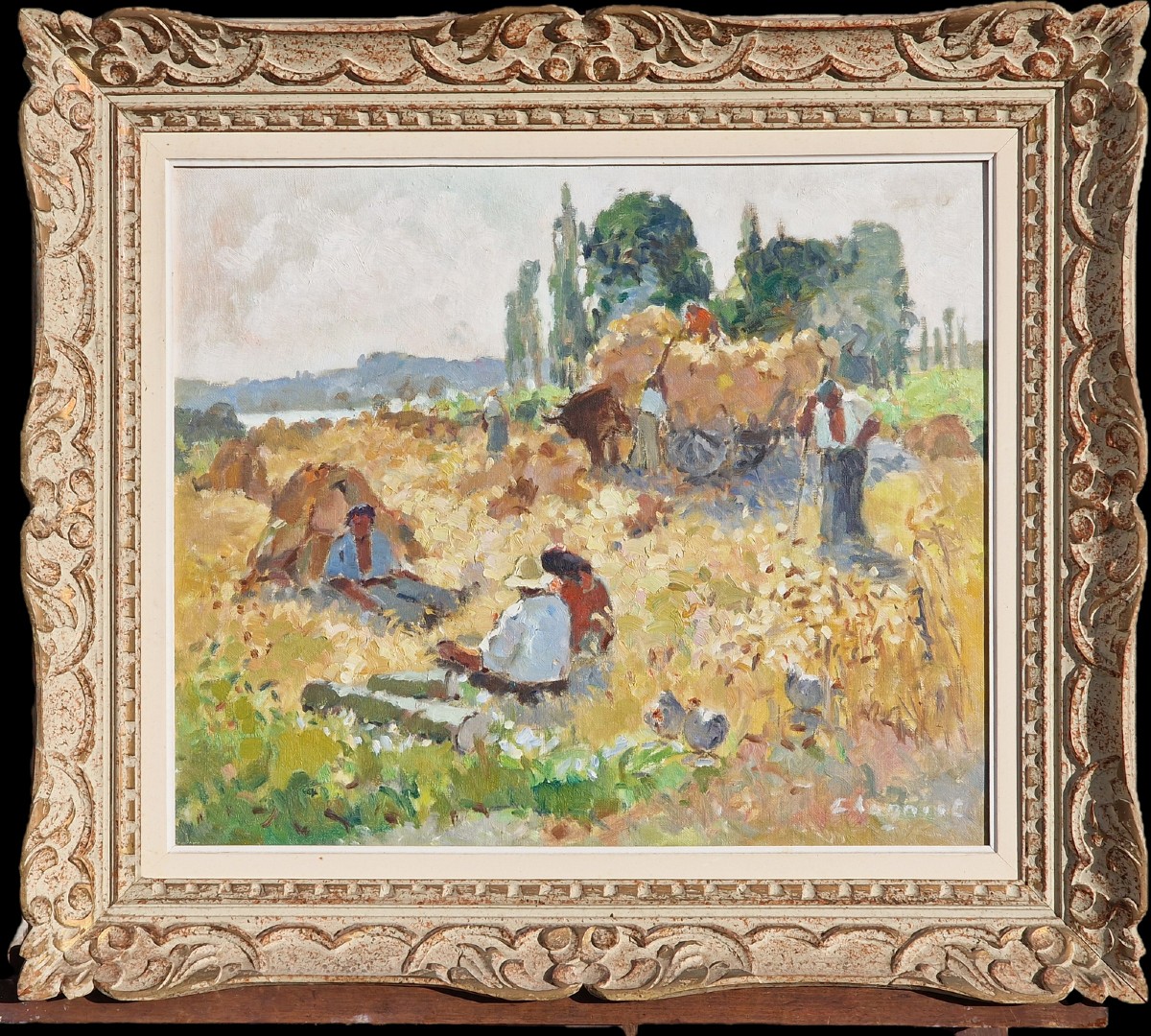 Neo-impressionist Painting By Alfred Jean Chagniot, Harvest Scene In Seine-et-oise 