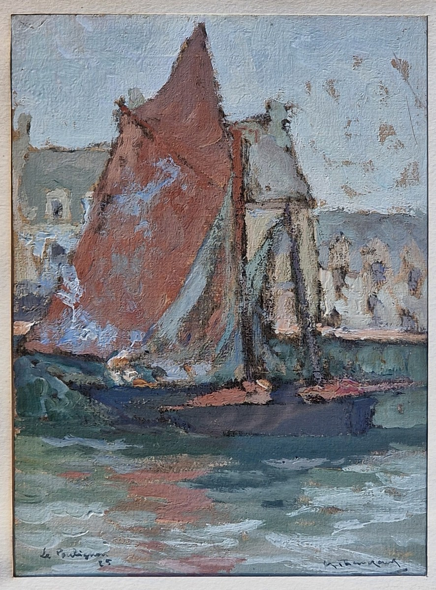 Tableau bateaux de pêche le Pouliguen en 1925 par Charles Tranchand (1884-1955)