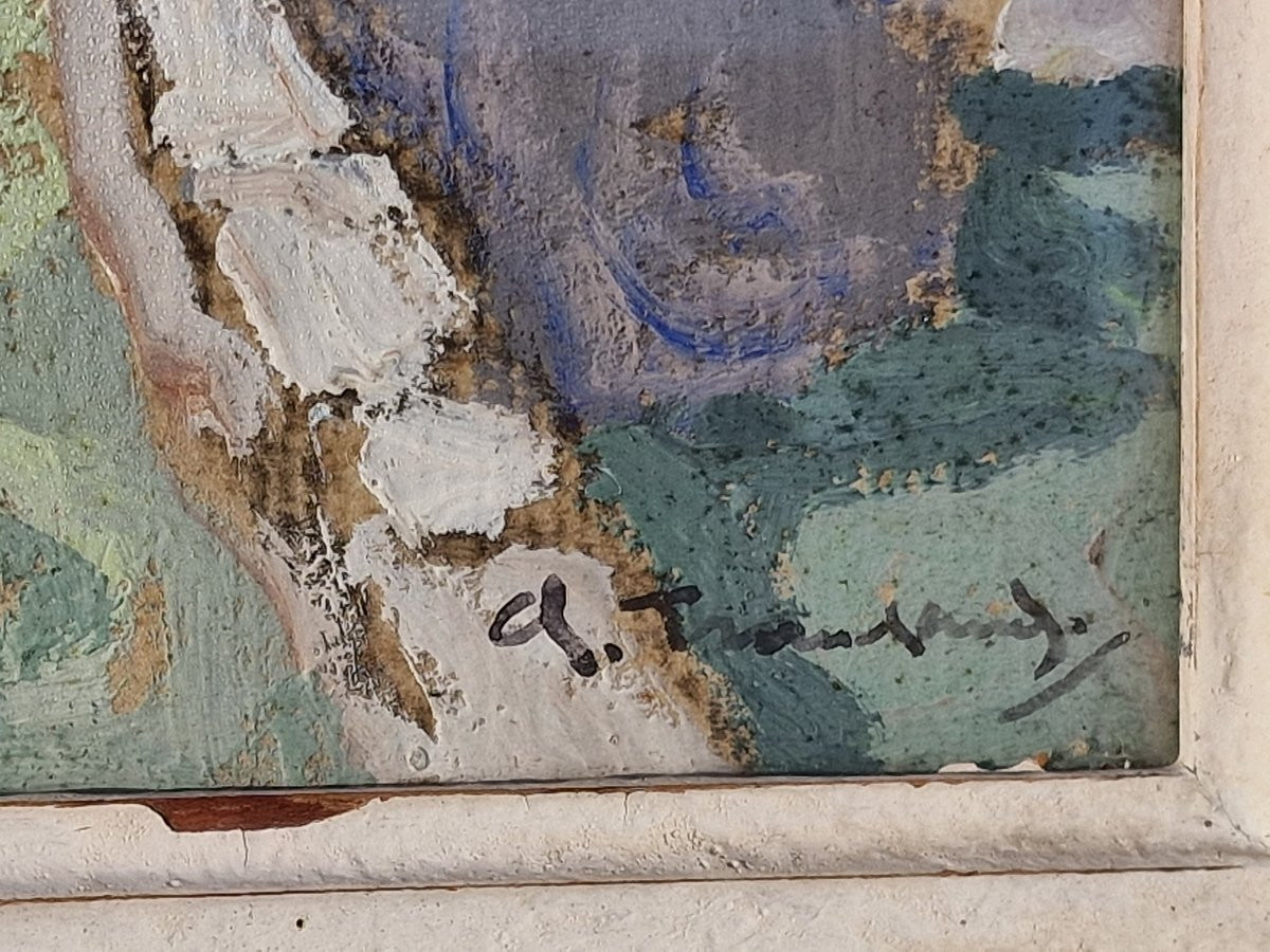 Painting Of The Trèves Cunault Tower Near Saumur By Charles Tranchand, Dated 1936, Maine-et-loire-photo-3