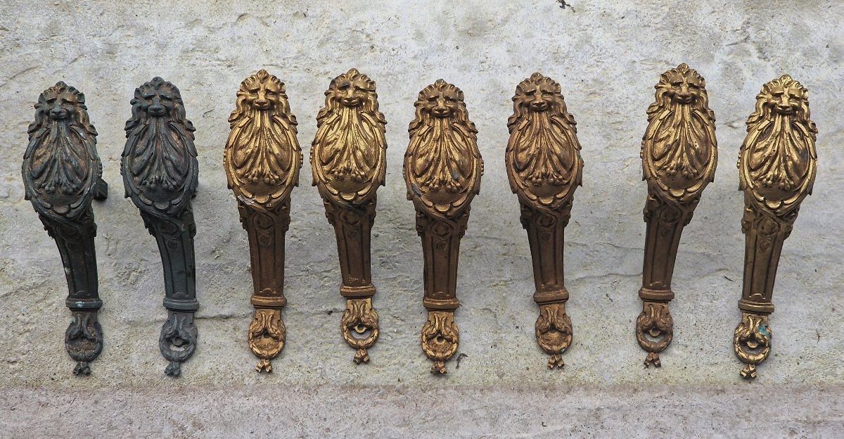 Lot de 4 paires de supports à tringles à rideaux ou embrasses en bronze doré louis XVI -photo-3