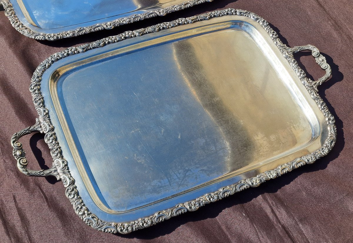 Pair Of Large Silver-plated Metal Serving Trays -photo-4