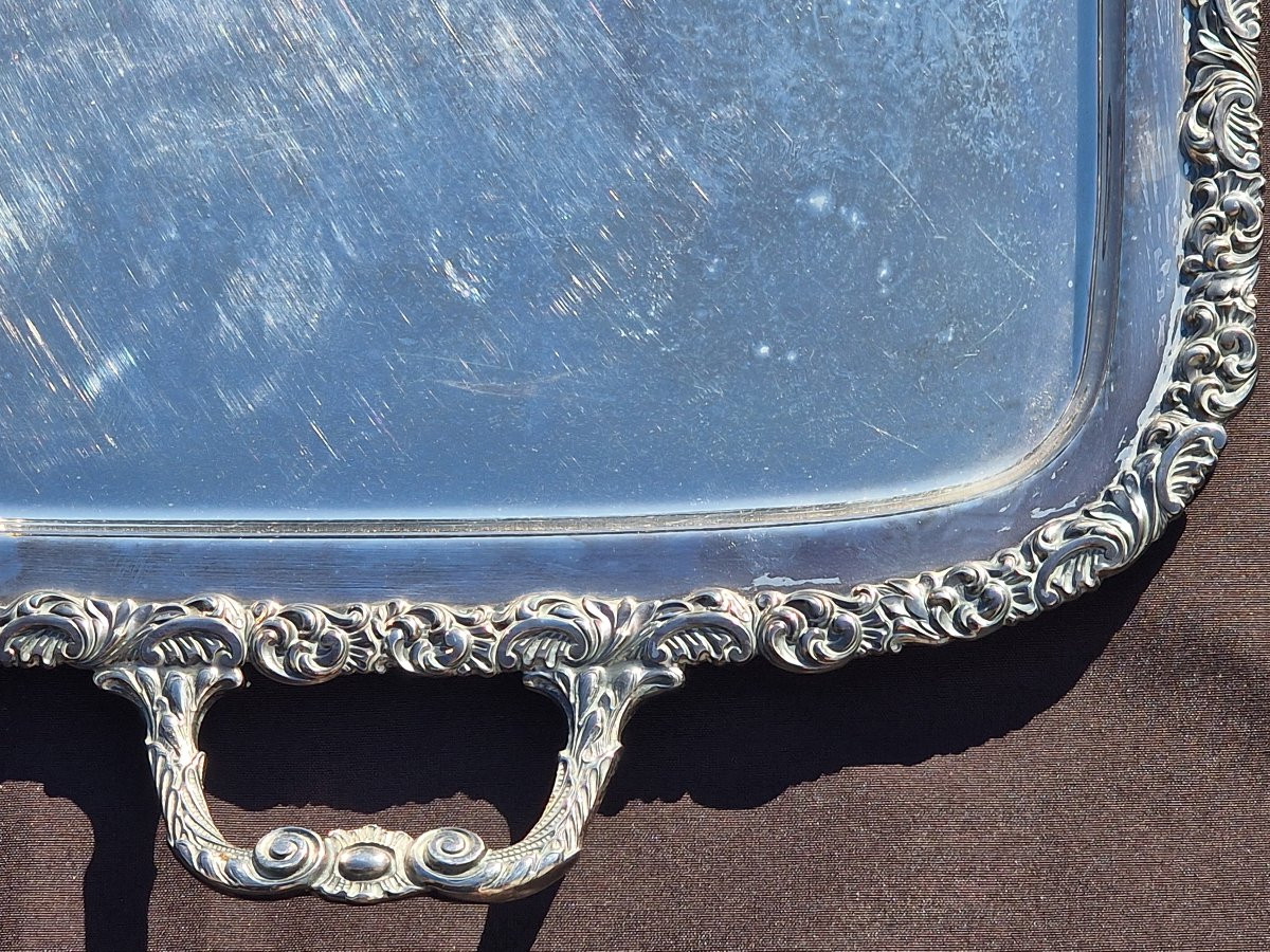 Pair Of Large Silver-plated Metal Serving Trays -photo-1