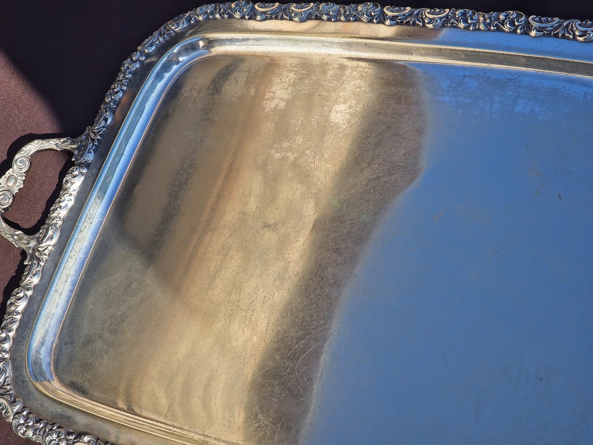 Pair Of Large Silver-plated Metal Serving Trays -photo-3