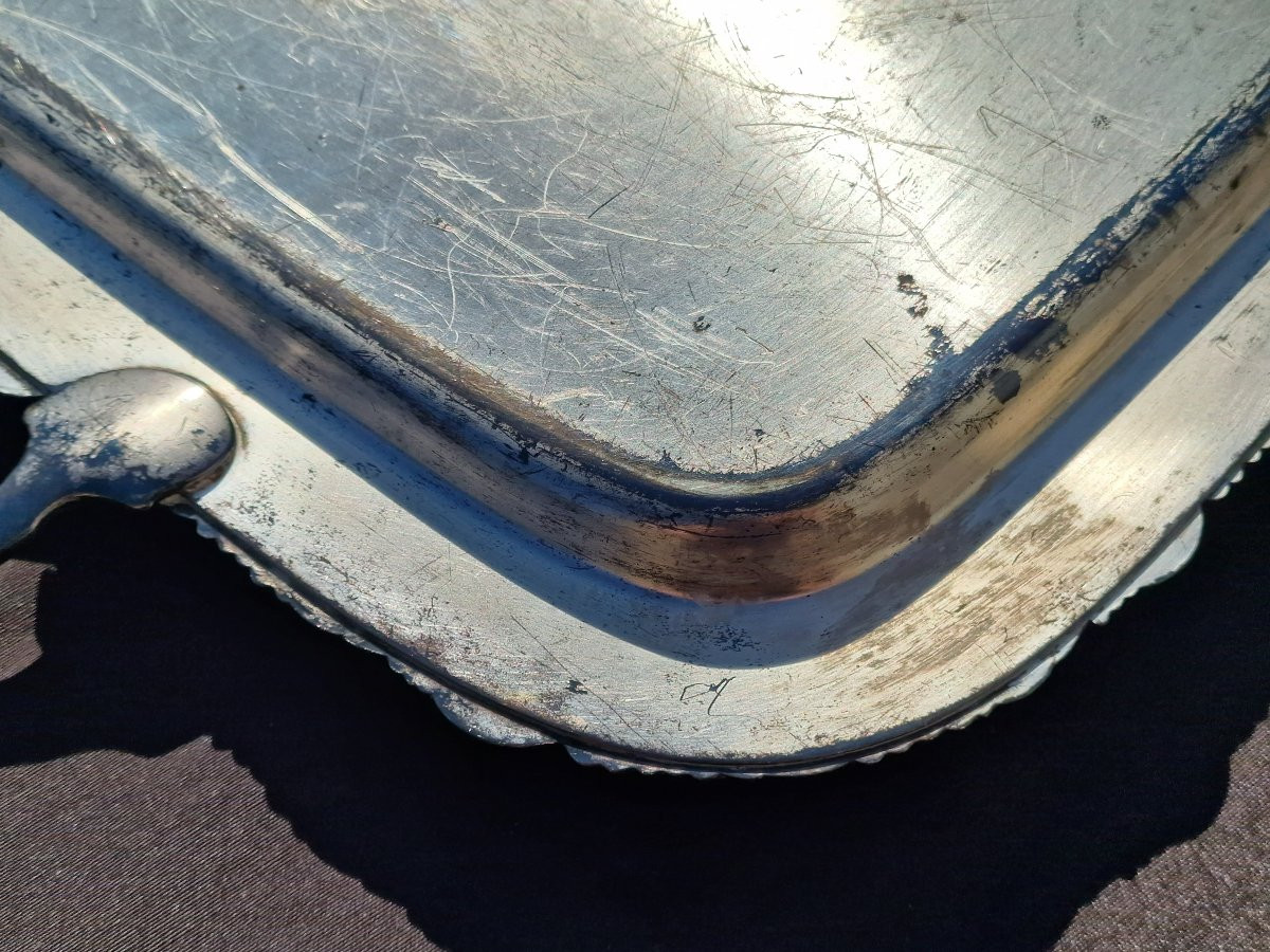 Pair Of Large Silver-plated Metal Serving Trays -photo-4