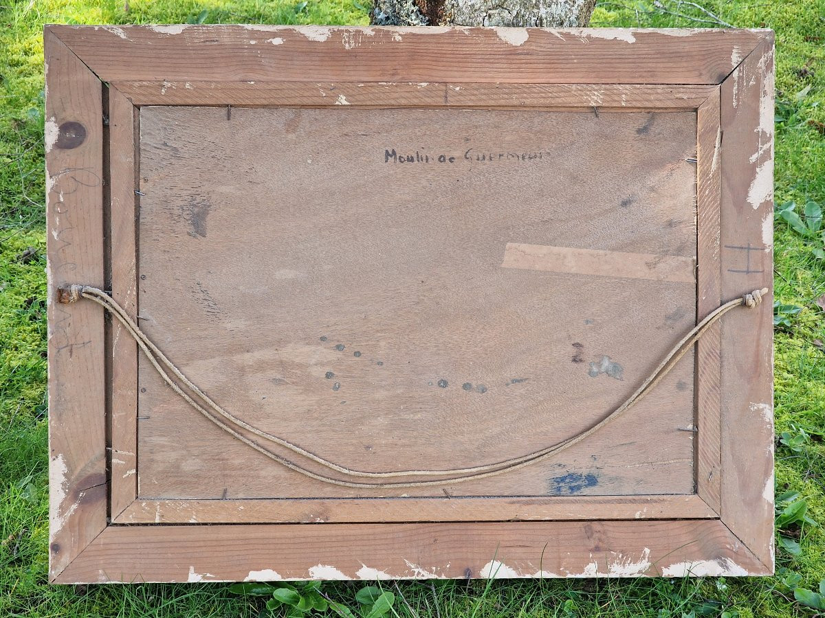 Painting Of The Guermeur Mill In Guern Under The Snow By Georges Boucard, Morbihan, Brittany-photo-2