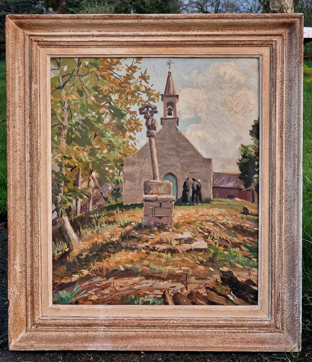 Painting Of The Saint Giles Chapel At Guermeur In Guern By Georges Boucard, Brittany, Morbihan-photo-2