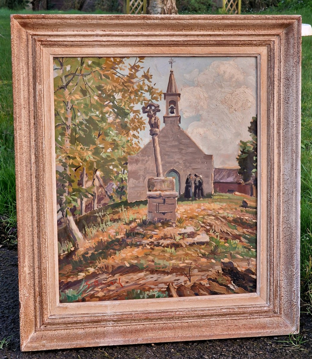 Painting Of The Saint Giles Chapel At Guermeur In Guern By Georges Boucard, Brittany, Morbihan-photo-3