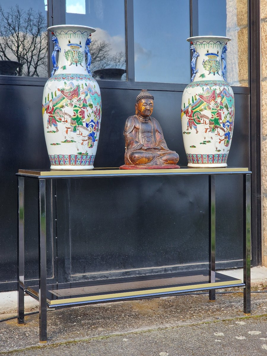 Pair Of Large Chinese Famille Rose Porcelain Vases, Jiaqing Brand.-photo-3