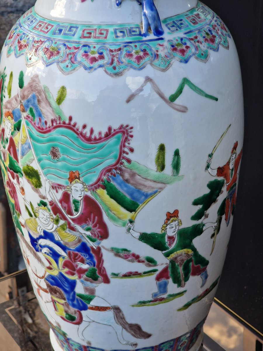 Pair Of Large Chinese Famille Rose Porcelain Vases, Jiaqing Brand.-photo-2