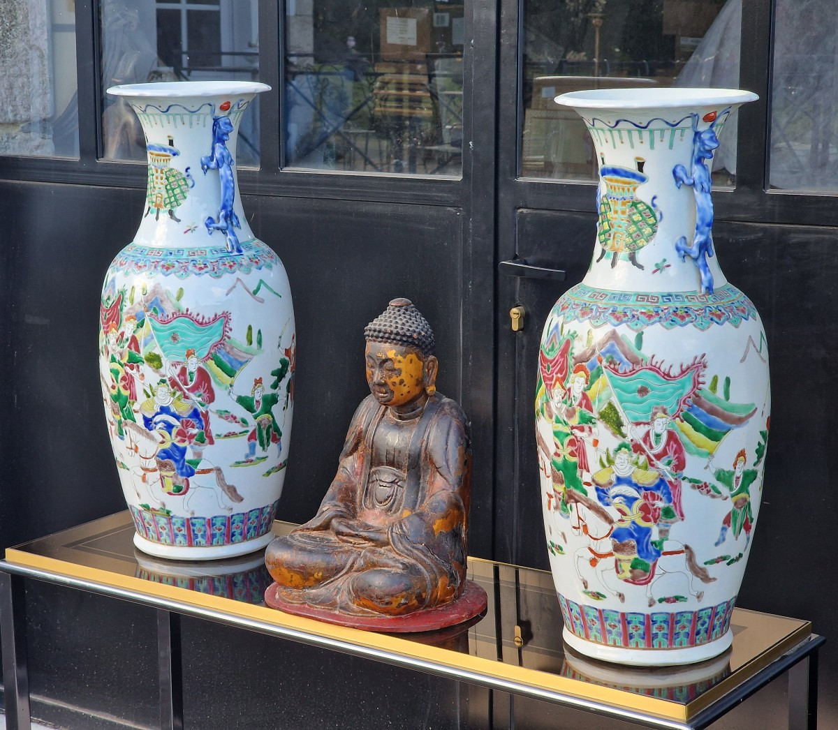 Pair Of Large Chinese Famille Rose Porcelain Vases, Jiaqing Brand.