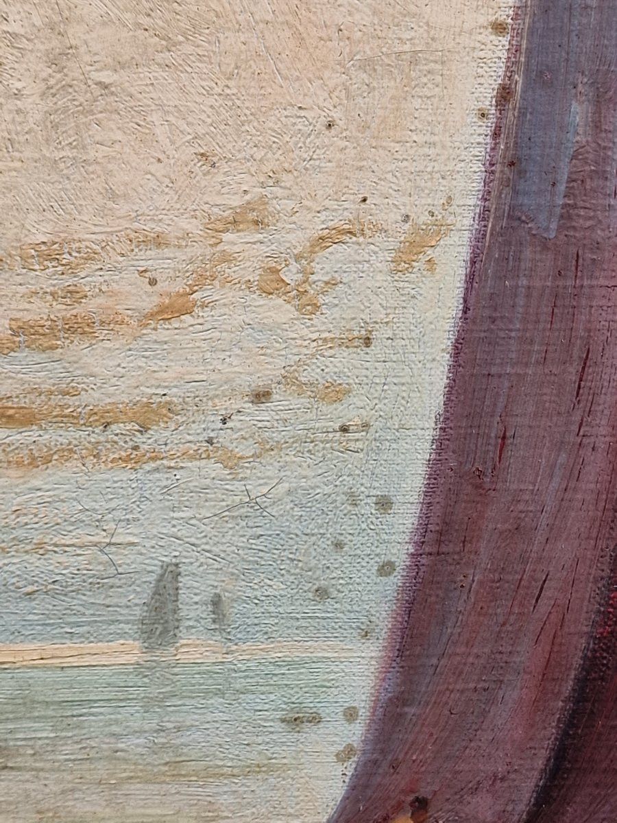 Grand tableau marine bretonne l'arrivée des pêcheurs au port par Mariette Lefevre Defive-photo-5