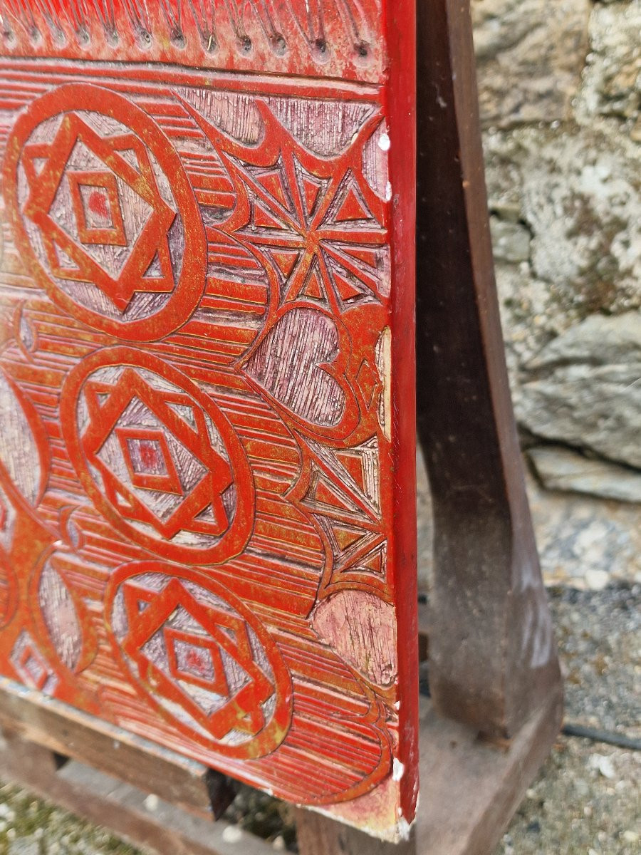 Important panneau en laque art déco chat blanc au tapis persan rouge khao manee thailande-photo-7