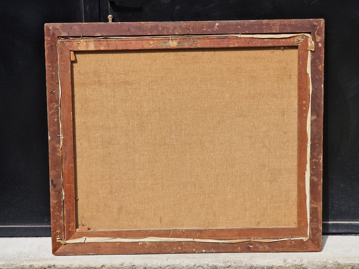 Grand tableau scène de plage baignade par le peintre américain Herbert Barnett bretagne 1935-photo-6