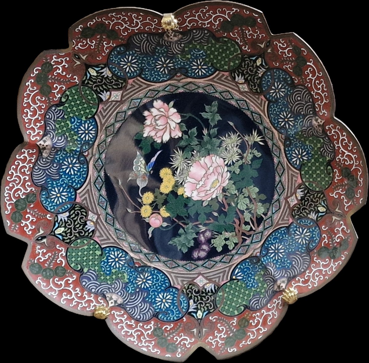 Pair Of Large Japanese Cloisonné Dishes Meiji Period (1868-1912) Japan-photo-2