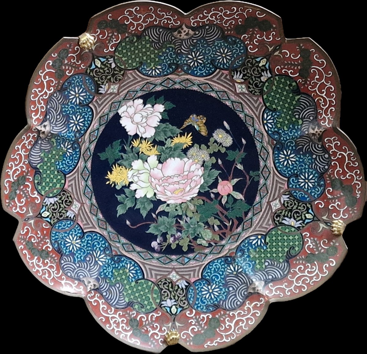 Pair Of Large Japanese Cloisonné Dishes Meiji Period (1868-1912) Japan-photo-3