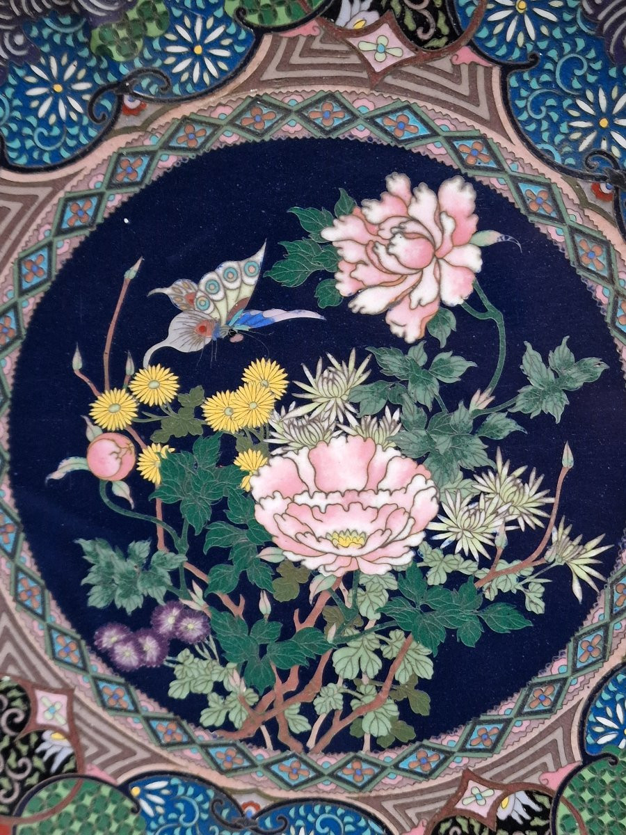 Pair Of Large Japanese Cloisonné Dishes Meiji Period (1868-1912) Japan-photo-4
