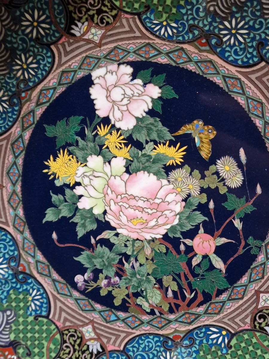 Pair Of Large Japanese Cloisonné Dishes Meiji Period (1868-1912) Japan-photo-4