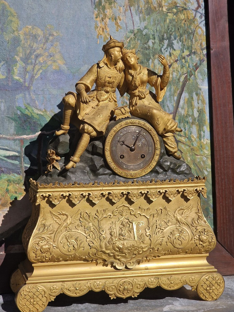 Gilt Bronze And Green Patina Charles X Period Clock With Chinese Or Oriental Couple-photo-4