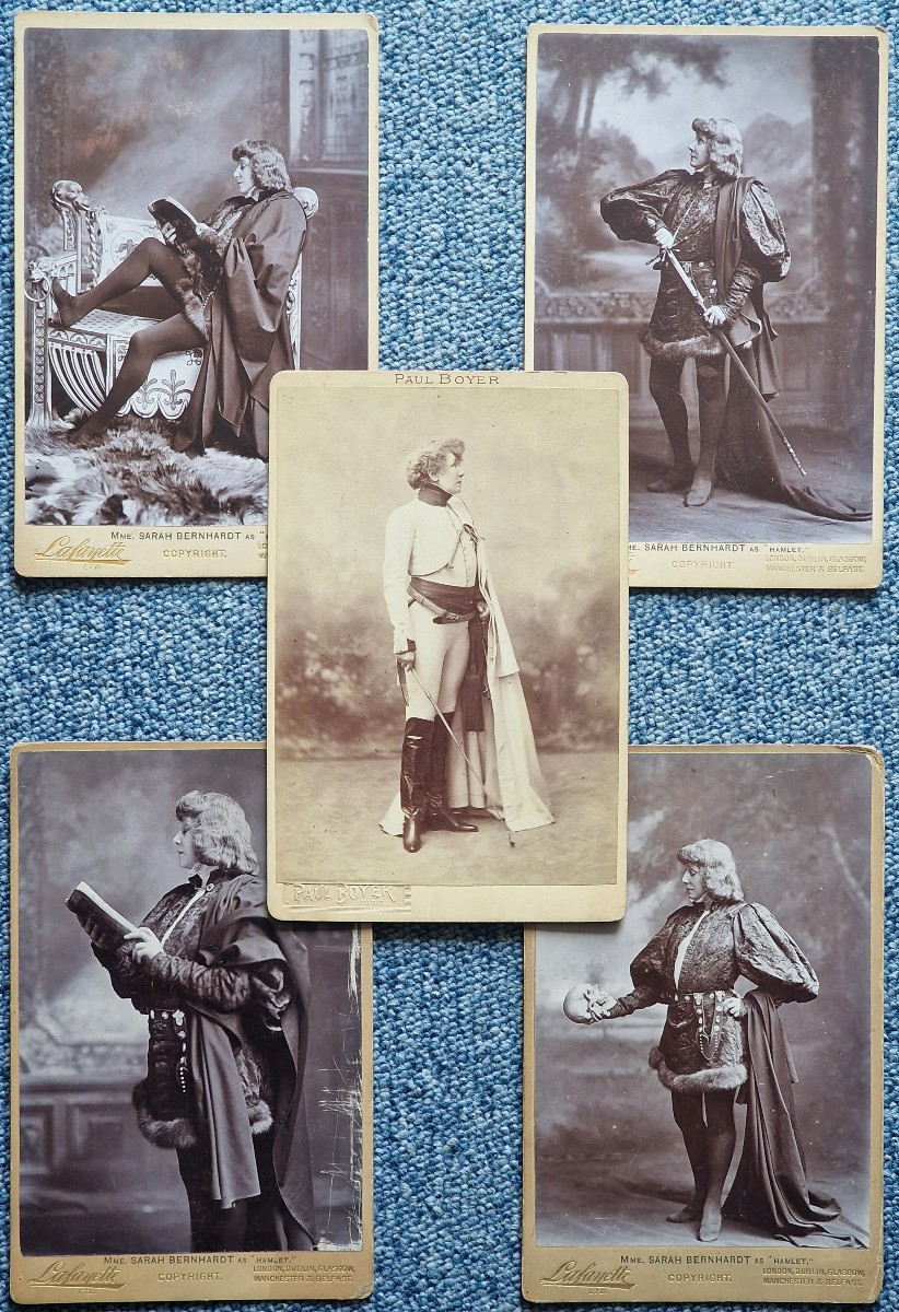 Lot de 5 photographies de Sarah Bernhardt actrice de théâtre par Lafayette et Paul Boyer Paris