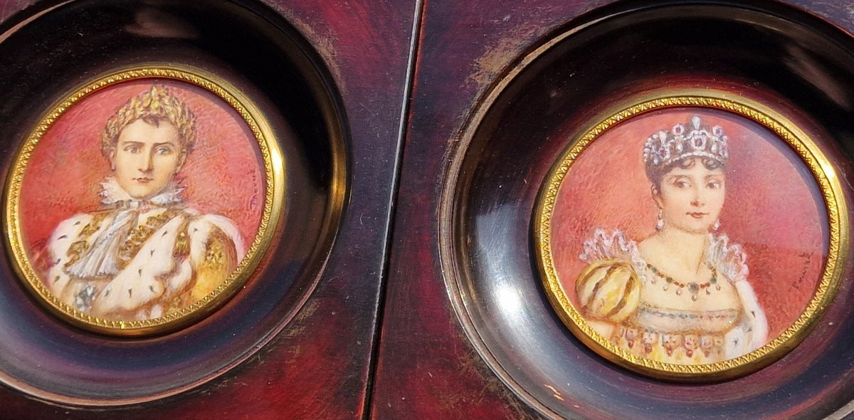 Pair Of Miniature Portrait Paintings Of Napoleon 1st And Josephine De Beauharnais-photo-3