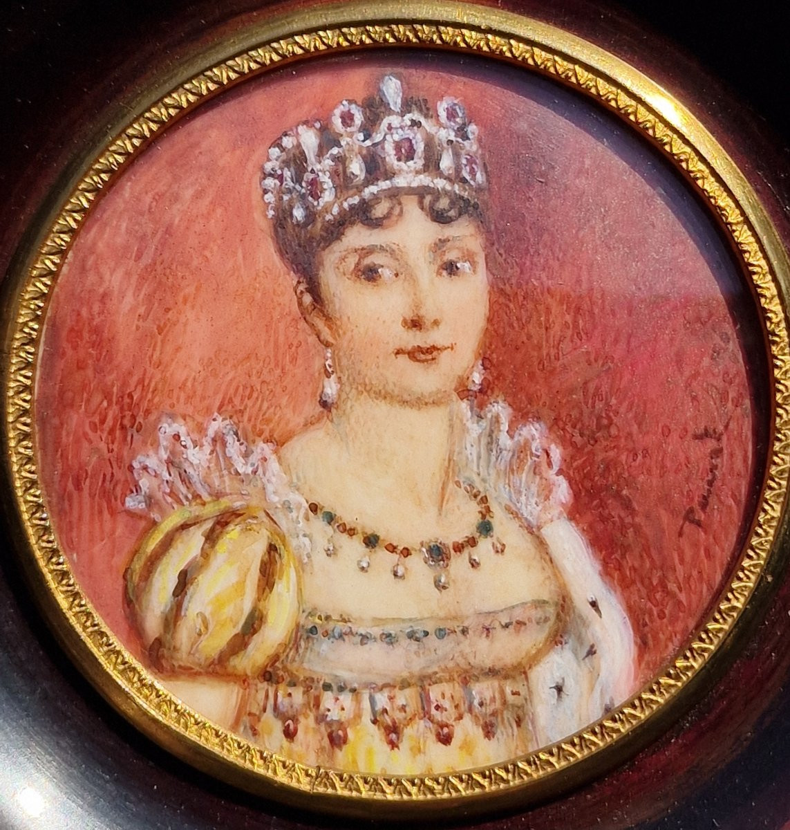 Pair Of Miniature Portrait Paintings Of Napoleon 1st And Josephine De Beauharnais-photo-3