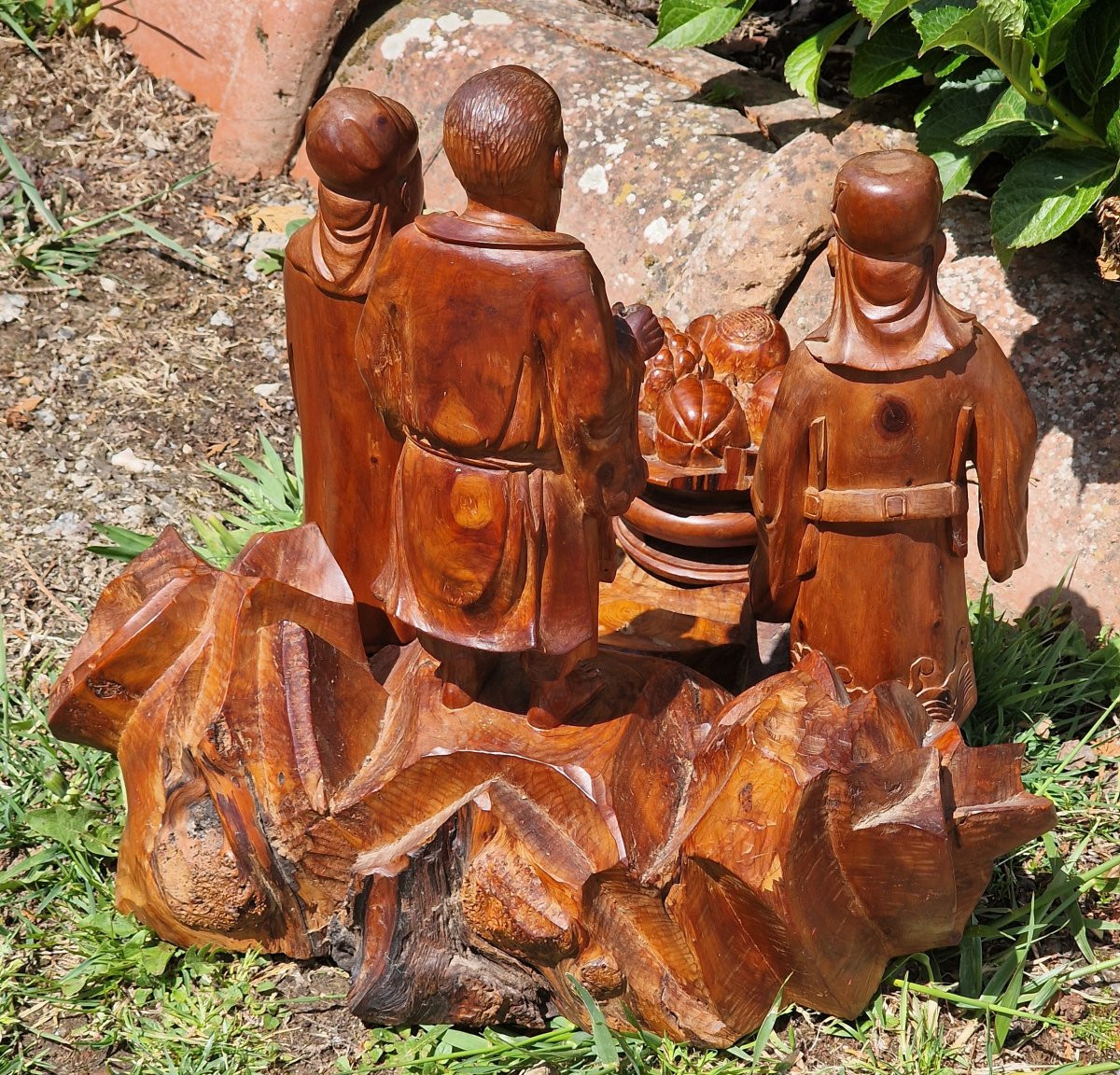 Carved Wood San XIng Group South China Vietnam Good Luck Longevity And Prosperity-photo-4