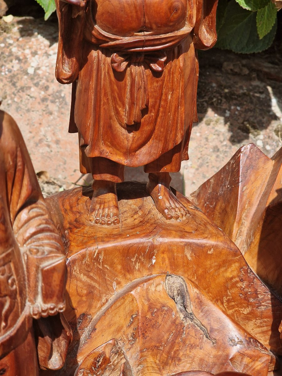 Carved Wood San XIng Group South China Vietnam Good Luck Longevity And Prosperity-photo-1