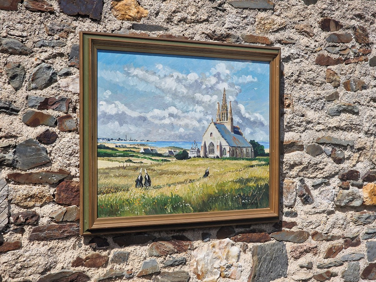 Important tableau la messe à Tronoën en Penmarc'h Finistère par Michel Margueray bretagne-photo-2