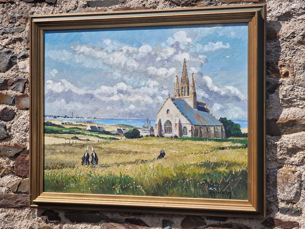 Important tableau la messe à Tronoën en Penmarc'h Finistère par Michel Margueray bretagne-photo-3