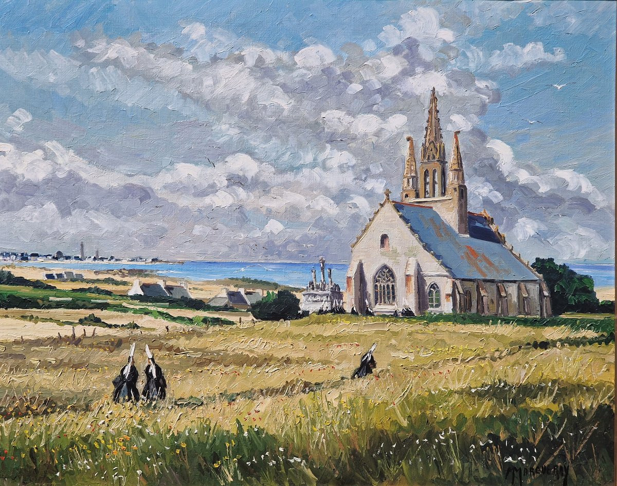 Important tableau la messe à Tronoën en Penmarc'h Finistère par Michel Margueray bretagne-photo-1