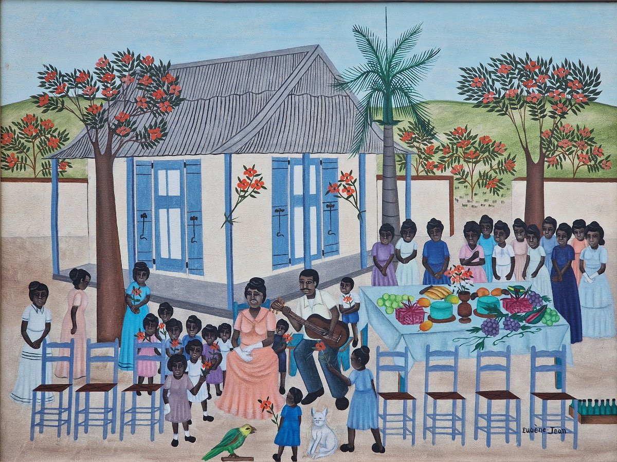 Tableau scène de repas banquet à Haïti par Eugène Jean -photo-2