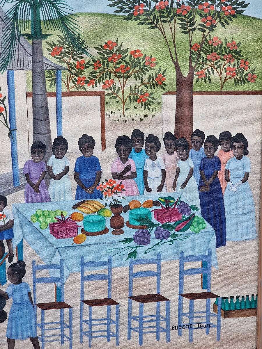 Tableau scène de repas banquet à Haïti par Eugène Jean -photo-1
