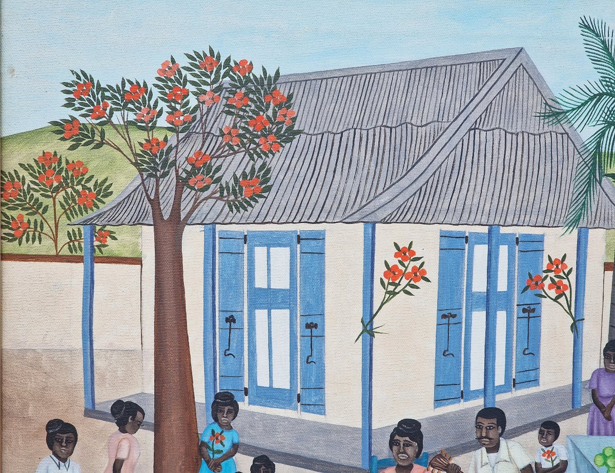 Tableau scène de repas banquet à Haïti par Eugène Jean -photo-3